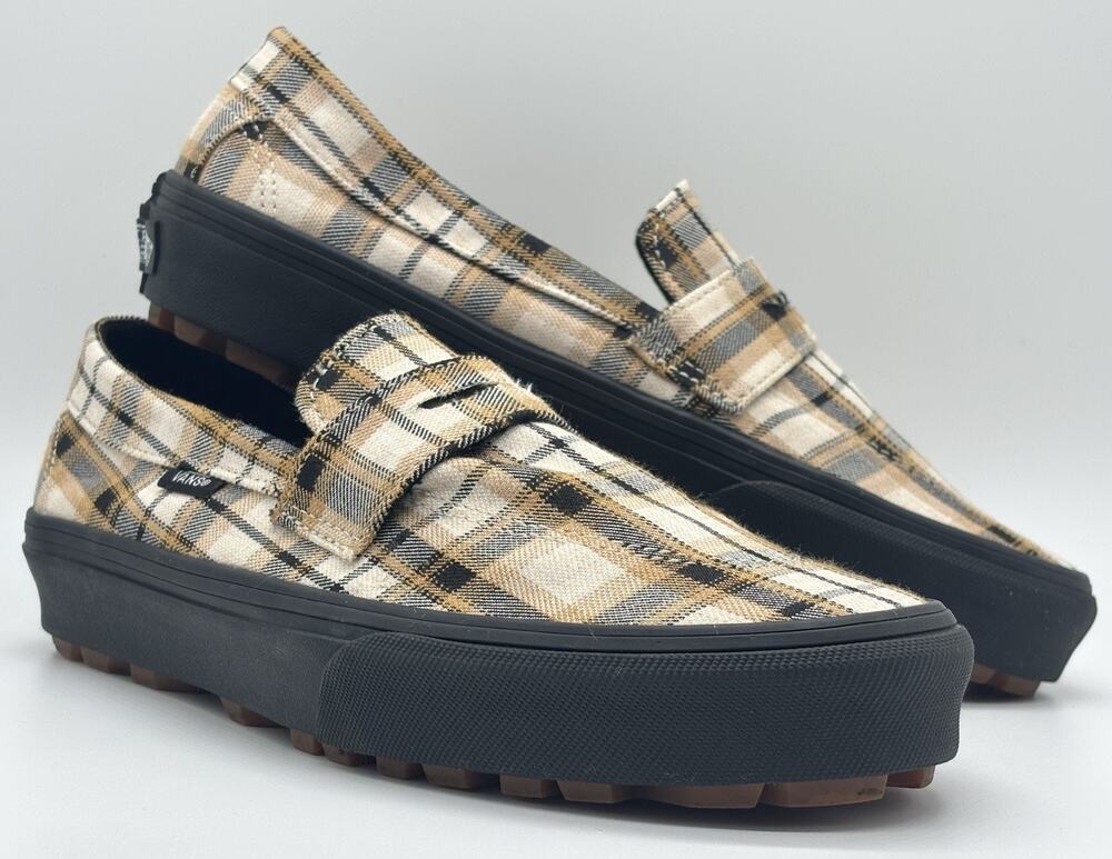 Vans Skate Style 53 Loafer Khaki Plaid Lug Sole Slip-on Mens 7.5 Women’s 9